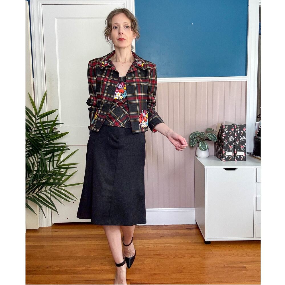 MOSCHINO CHEAP AND CHIC vintage y2k 3 piece suit plaid applique 90s 2000s